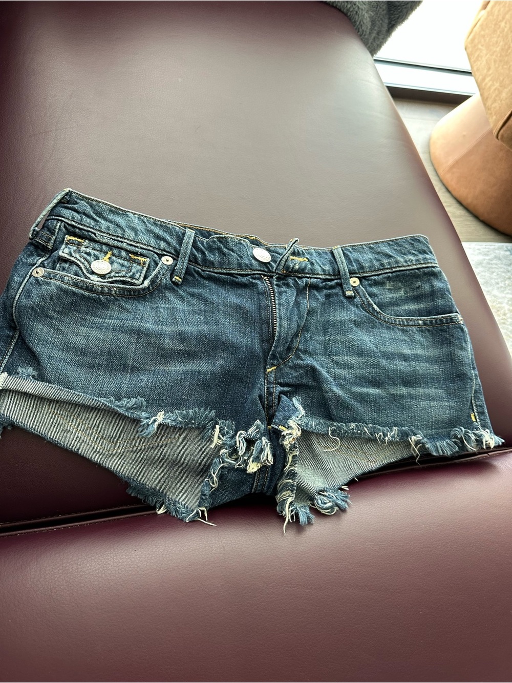 True Religion Joey Denim Distressed Women's Cutoff Shorts - Blue